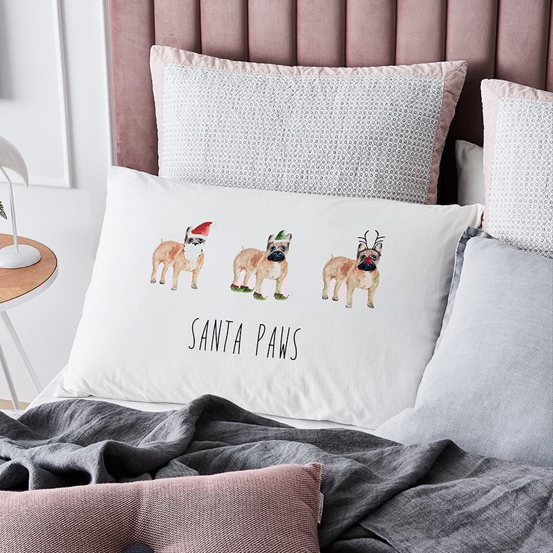 Christmas Text Pillowcase Santa Paws Dogs