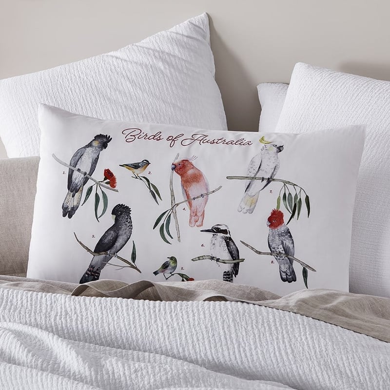 Native Birds White Text Pillowcase