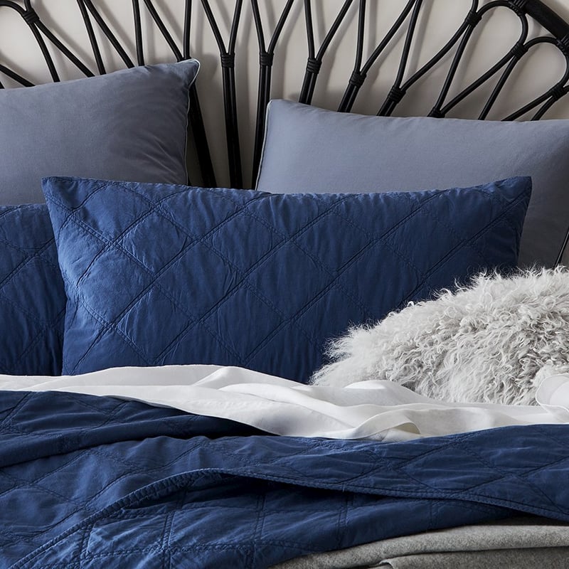 Stonewashed Cotton China Blue Quilted Pillowcase