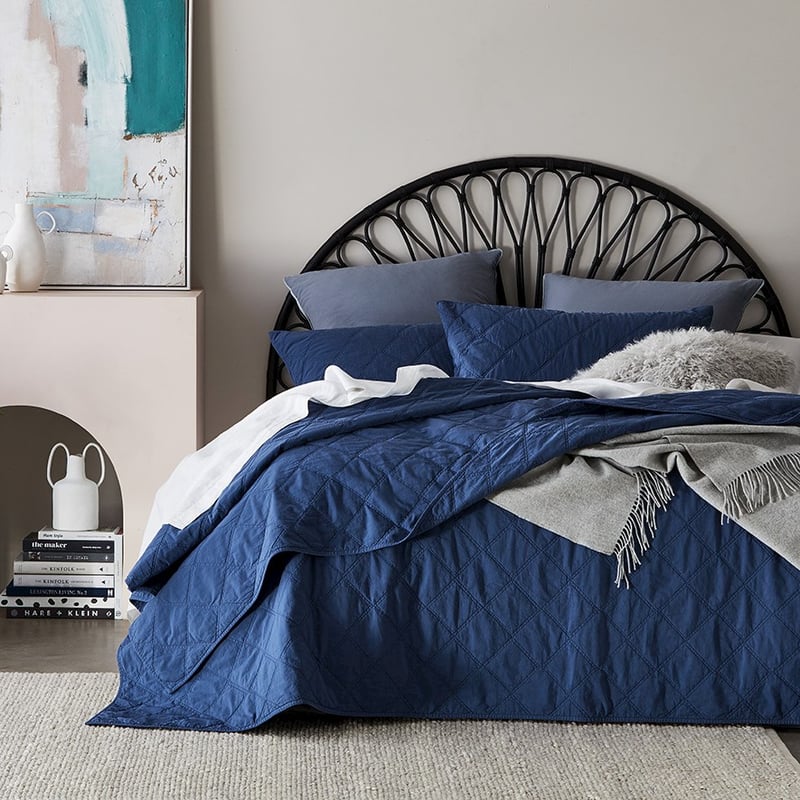 Stonewashed Cotton China Blue Quilted Pillowcase