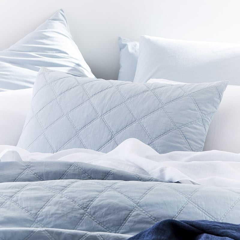 Stonewashed Cotton Powder Blue Quilted Pillowcase