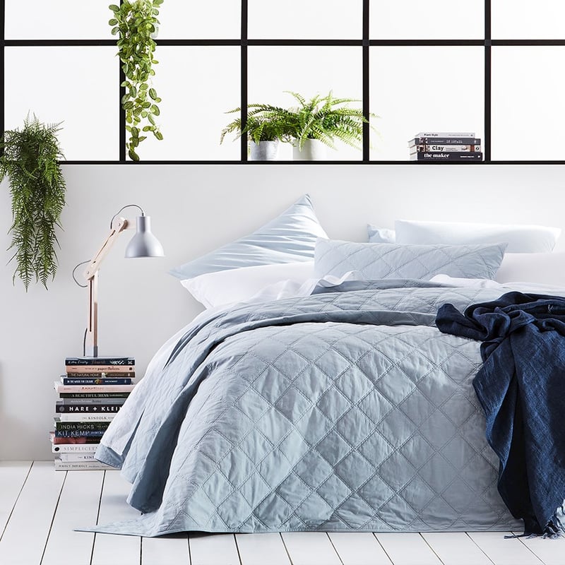 Stonewashed Cotton Powder Blue Quilted Pillowcase
