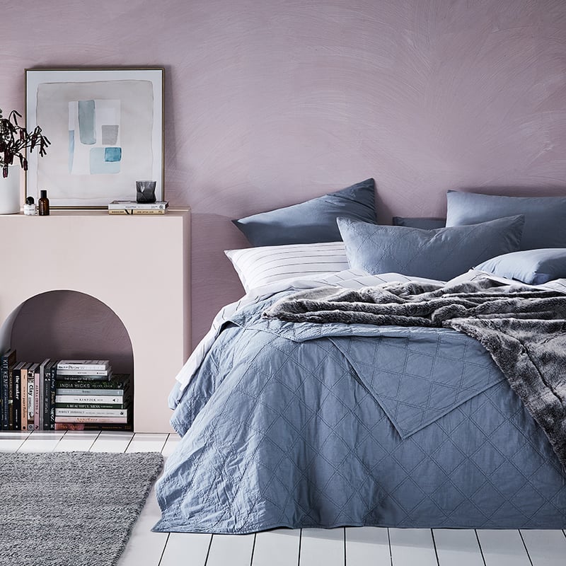 Stonewashed Cotton Dusty Blue Quilted Pillowcase