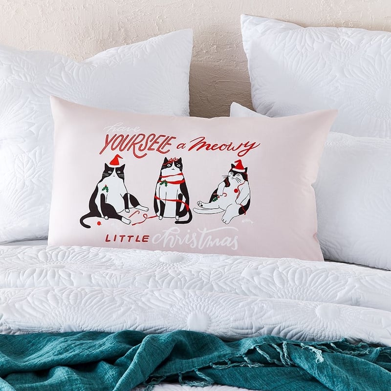 Meowy Little Christmas Text Pillowcases