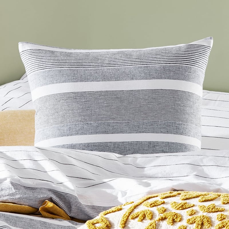 Vintage Washed Linen Cotton Ebony Stripe Pillowcase
