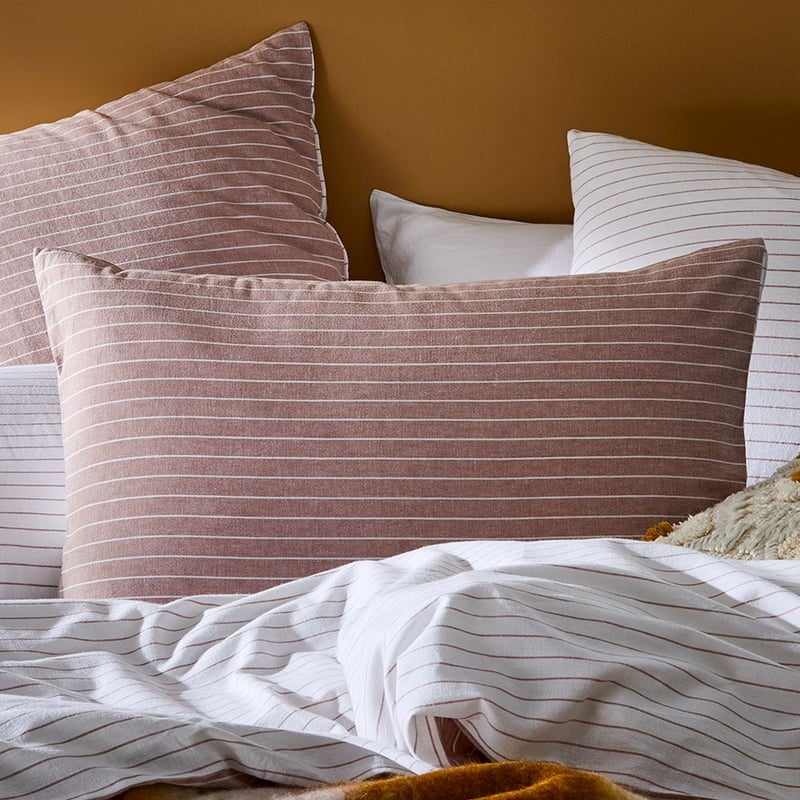 Vintage Washed Linen Cotton Rose Stripe Pillowcase