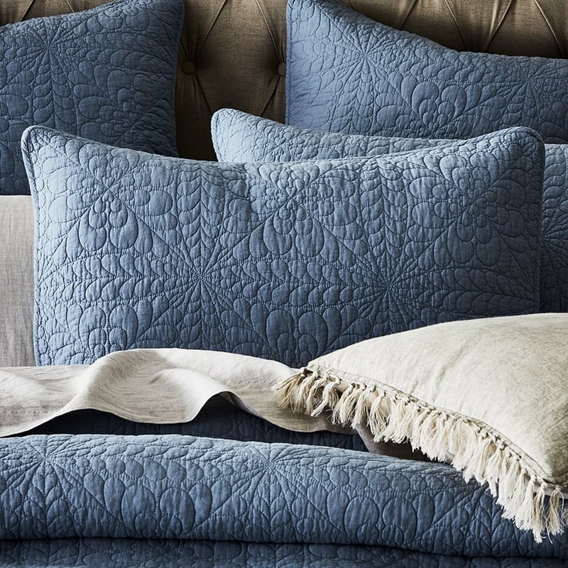 Daisy Quilted Dusty Blue Pillowcase
