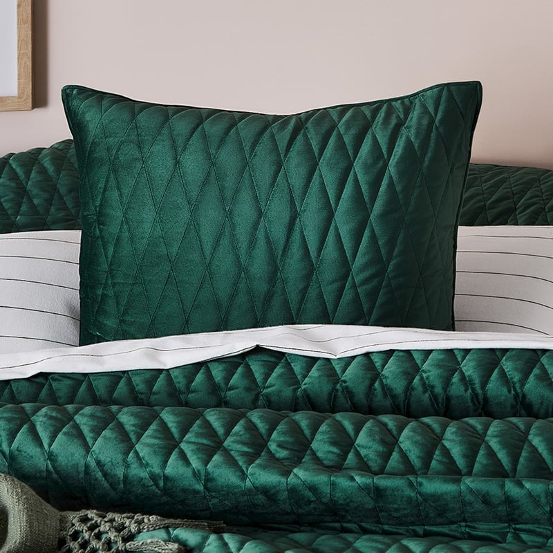 May Dark Olive Quilted Velvet Pillowcase
