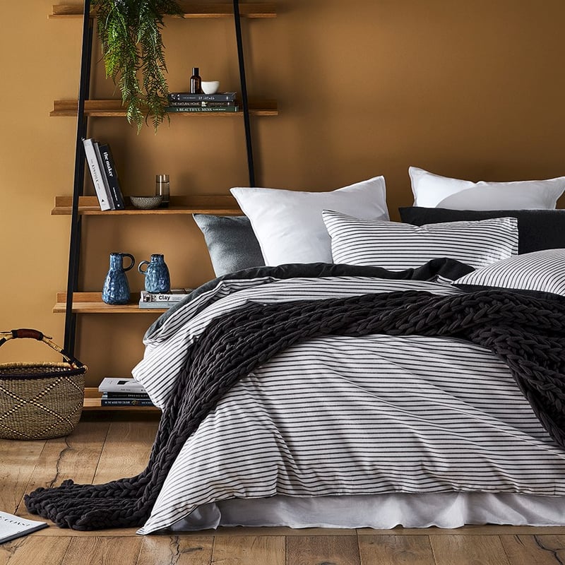 Super Soft Brushed Flannelette Charcoal Stripe Pillowcase