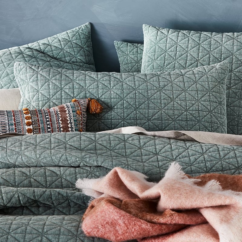 Vintage Washed Corduroy Quilted Sage Pillowcase