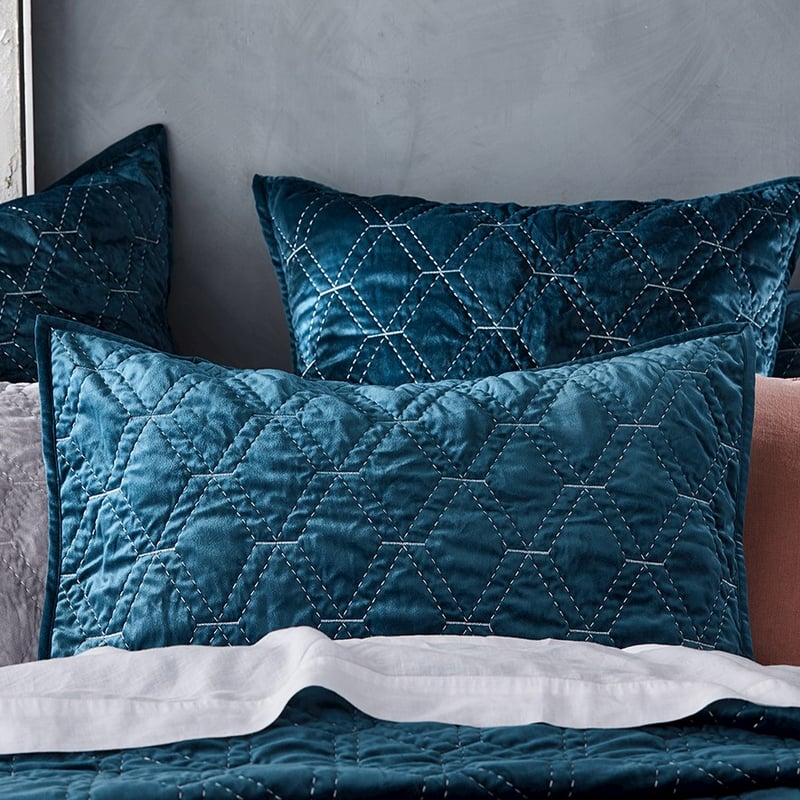 Valentina Quilted Petrol Blue Velvet Pillowcase