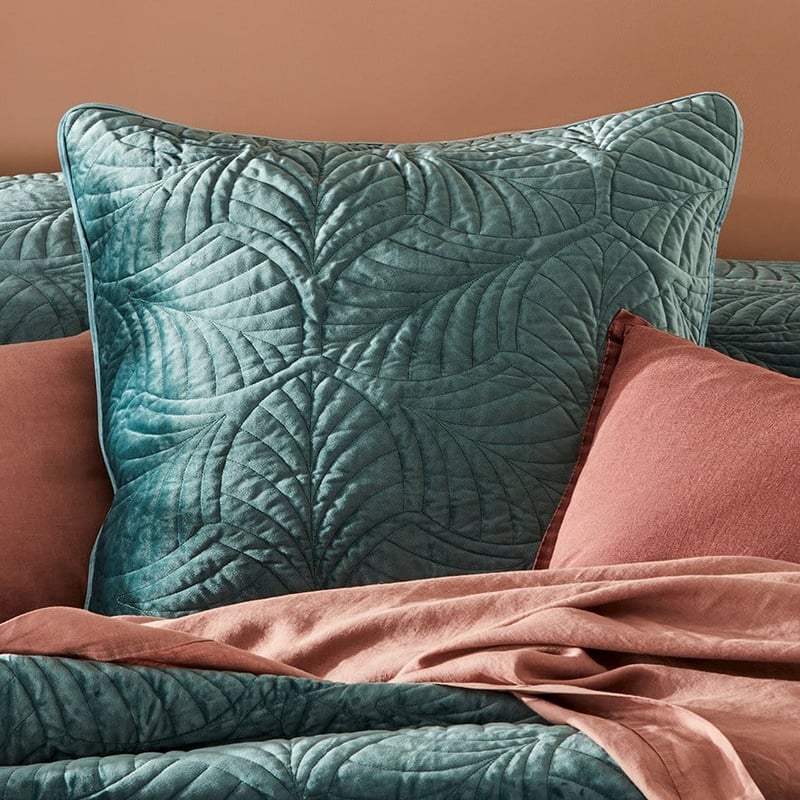 Elm Quilted Silver Leaf Velvet Pillowcase