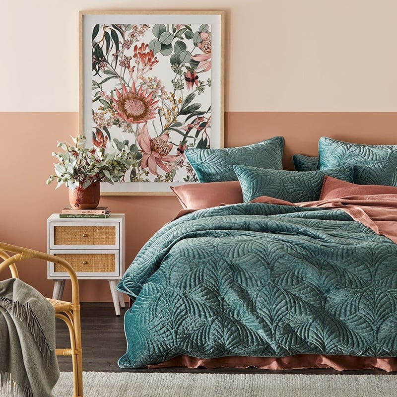 Elm Quilted Silver Leaf Velvet Pillowcase