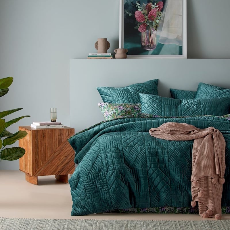 Florence Velvet Quilted Teal Pillowcase