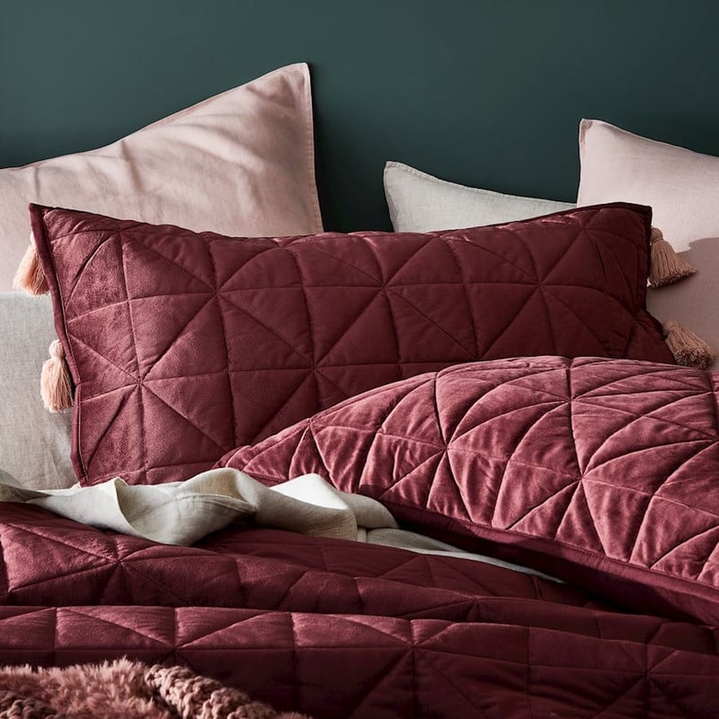 Stevie Velvet Quilted Burgundy Pillowcase
