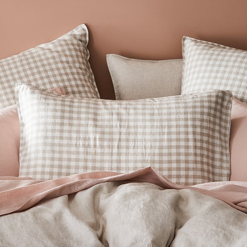 Vintage Washed Linen Linen Check Pillowcase