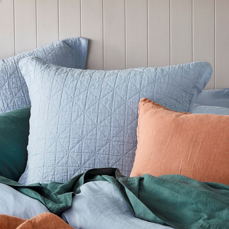 Vintage Washed Linen Dusty Blue Quilted Pillowcase