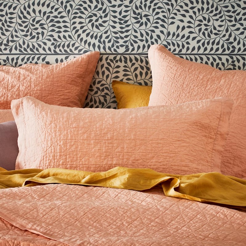 Vintage Washed Linen Pink Salt Quilted Pillowcase