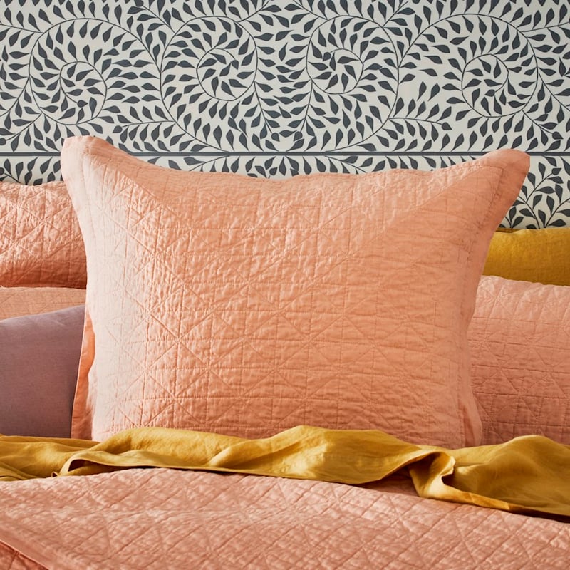 Vintage Washed Linen Pink Salt Quilted Pillowcase