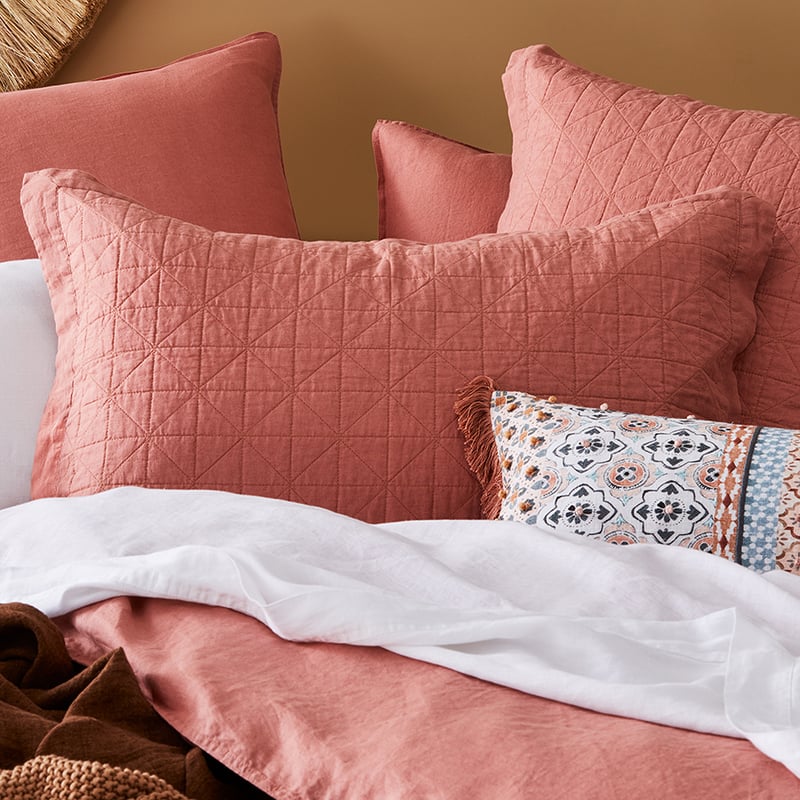 Vintage Washed Linen Rouge Quilted Pillowcase