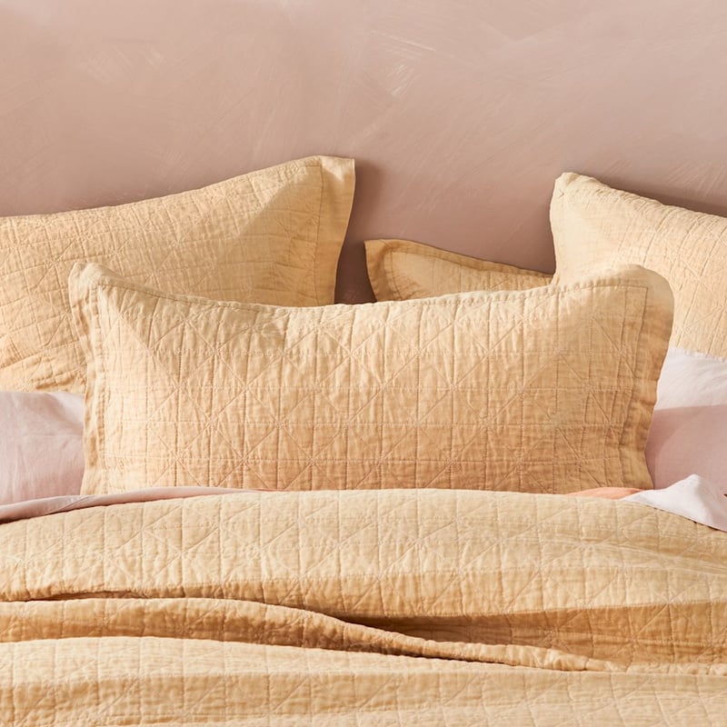 Vintage Washed Linen Latte Quilted Pillowcase