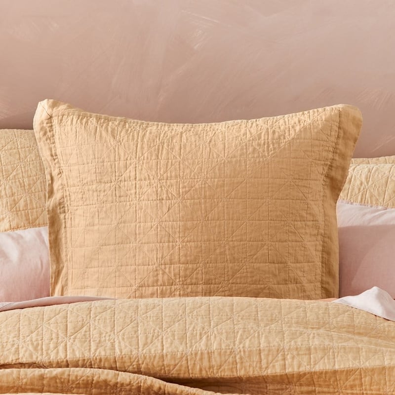 Vintage Washed Linen Latte Quilted Pillowcase