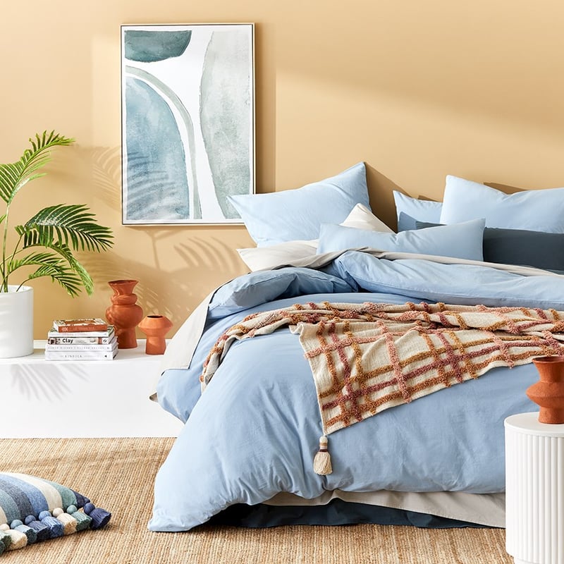 Stonewashed Cotton Sea Blue Pillowcase