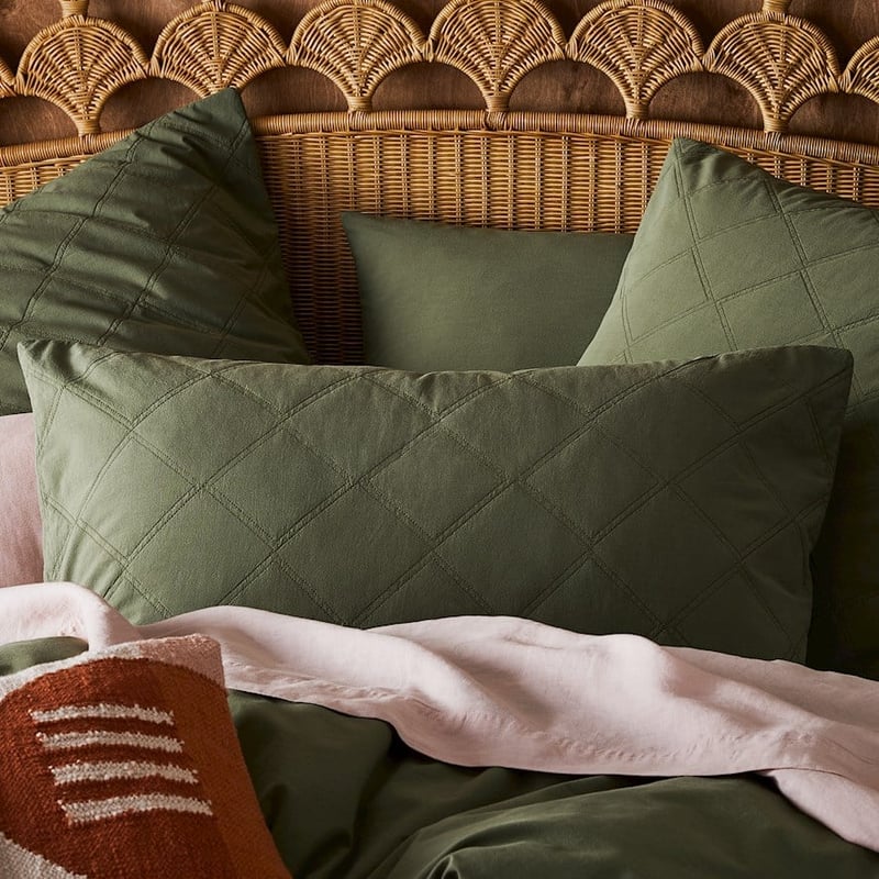 Stonewashed Cotton Bay Leaf Quilted Pillowcase