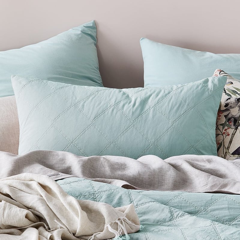 Stonewashed Cotton Ice Blue Quilted Pillowcase