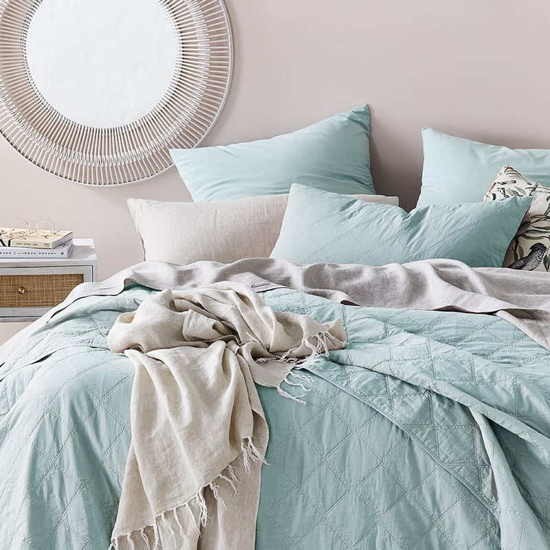 Stonewashed Cotton Ice Blue Quilted Pillowcase