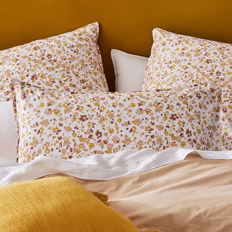 Stonewashed Printed Cotton Earthy Floral Pillowcase