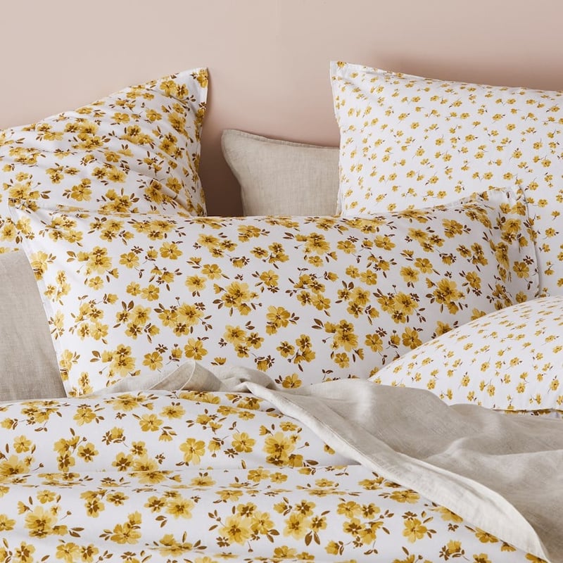 Stonewashed Cotton Printed Mustard Floral Pillowcase
