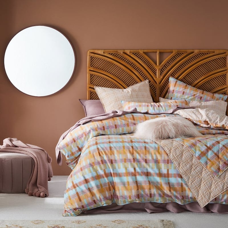 Stonewashed Cotton Printed Mustard Grid Pillowcase