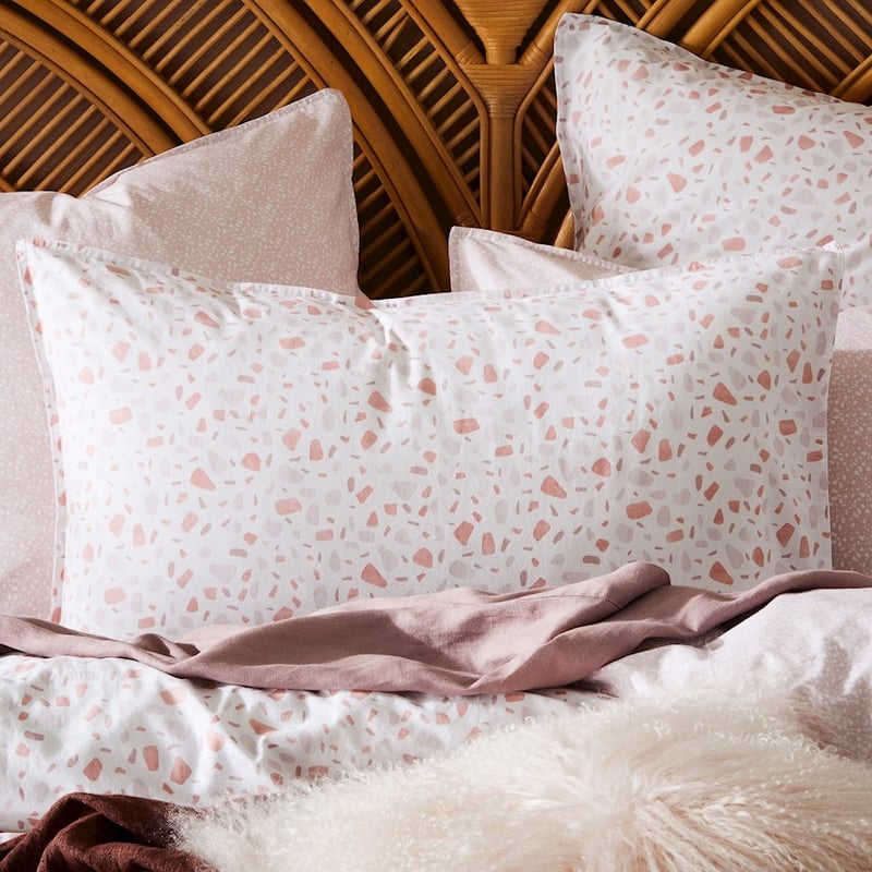 Stonewashed Cotton Printed Pink Terrazzo Pillowcase