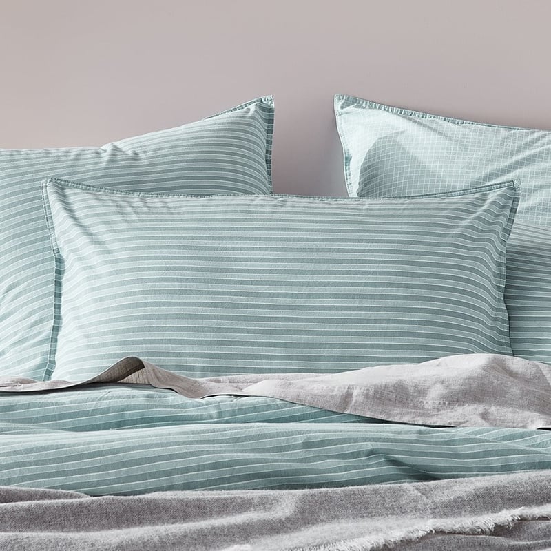 Stonewashed Printed Cotton Sage Lines Pillowcase