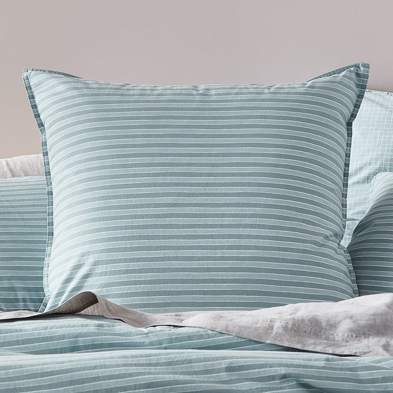Stonewashed Printed Cotton Sage Lines Pillowcase