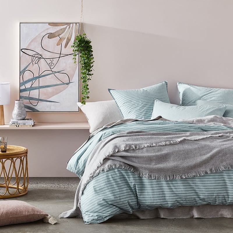 Stonewashed Printed Cotton Sage Lines Pillowcase