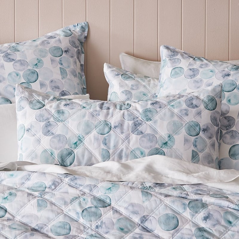 Stonewashed Cotton Printed Quilted Watercolour Spot Pillowcase