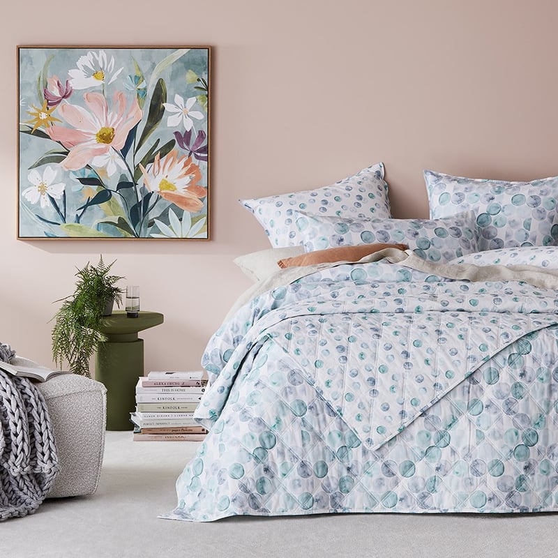 Stonewashed Cotton Printed Quilted Watercolour Spot Pillowcase