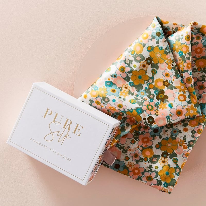 Pure Silk Mustard Bloom Printed Pillowcase