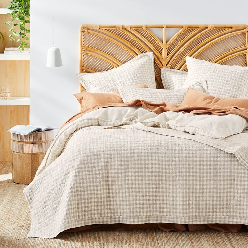 Vintage Washed Linen Check Quilted Pillowcase