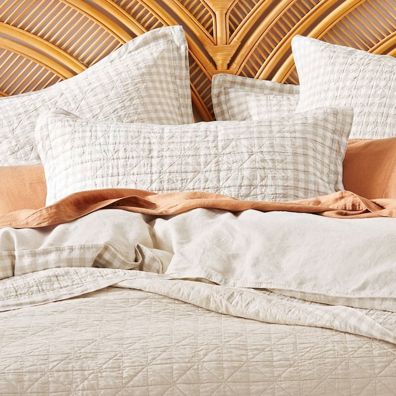 Vintage Washed Linen Check Quilted Pillowcase