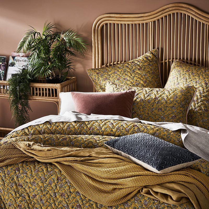Kavali Queen Mustard Quilted Quilt Cover Separates