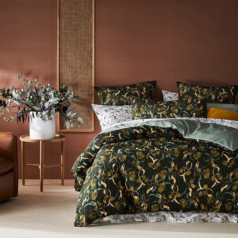 Dana Kinter Wattle Dark Green Quilted Quilt Cover Separates