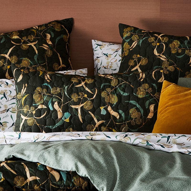 Dana Kinter Wattle Dark Green Quilted Quilt Cover Separates