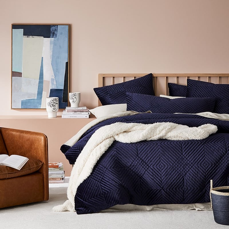 Ellery Velvet Navy Quilted Quilt Cover Separates
