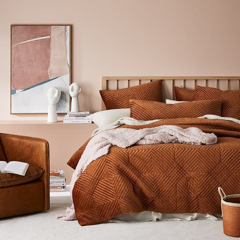 Ellery Velvet Rust Quilted Quilt Cover Separates