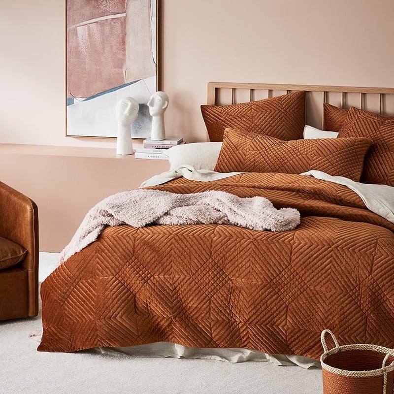 Ellery Velvet Rust Quilted Quilt Cover Separates