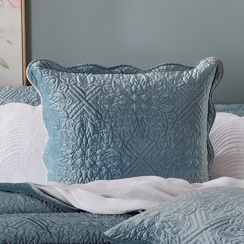 Vera Velvet Silver Blue Quilted Coverlet Separates