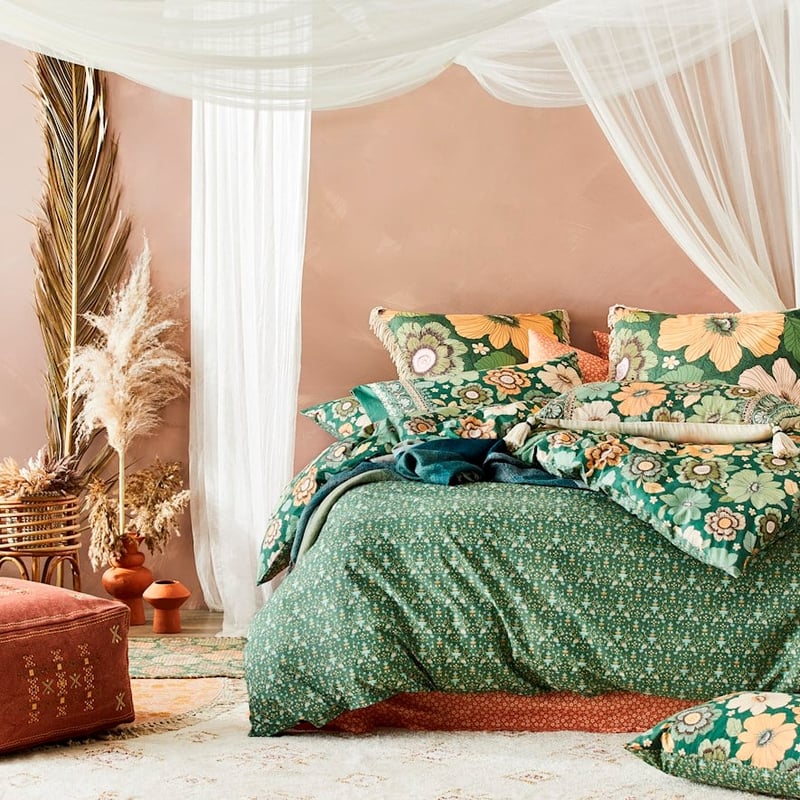 Wandering Folk Emerald Floral Quilt Cover Set + Separates